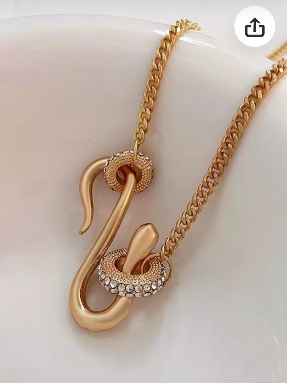 Gold Snake Pendant Necklace with Crystal Accents